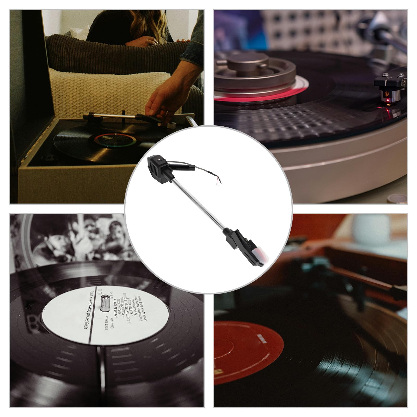 Brazo Fonocaptor Completo para Tocadiscos de Vinilo, Incluye Aguja y Mecanismo para Reparación y Levantamiento de Brazo en Gramófonos