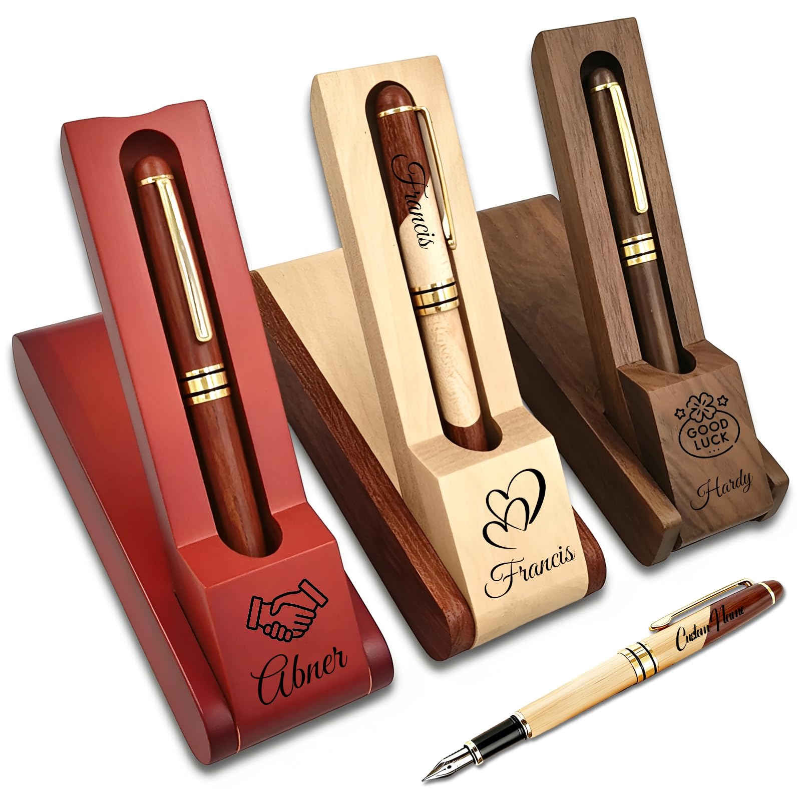 Personalised Wooden Ballpoint Pen Gift Set with Name Personalized Wood Pen Set with Engraved Business Wood Pens Gift for Men Women Boss Teacher Co-worker Friends (Personalised Pens 6)