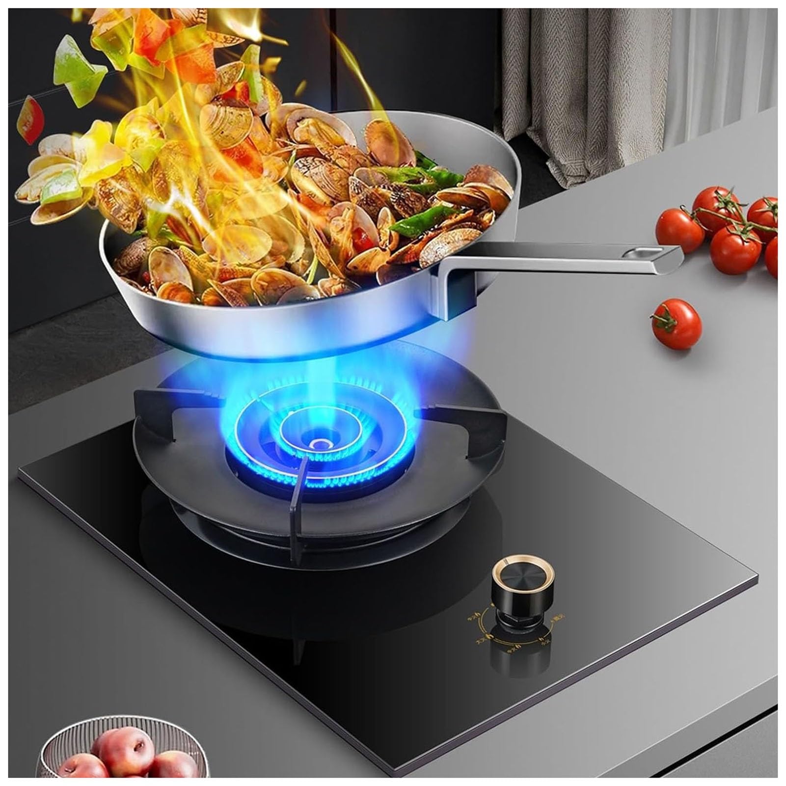 Gaziniere Gaz 5 KW, Régulateurs De Cuisson En Acier Inoxydable Pour Usage Intérieur, Protection Contre L'extinction De La Flamme, Support À Casseroles En Fonte(LPG)