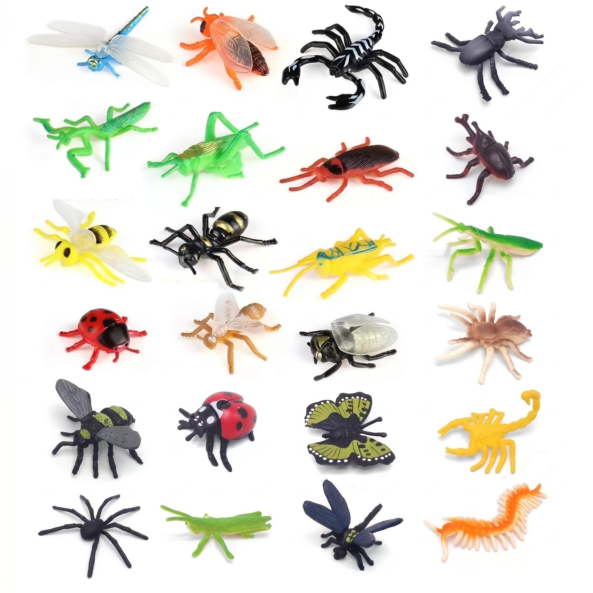 Satiskid 24 Pcs Realistic Insect Figures, PVC Mini Bugs Toys for Kids, Educational Minibeasts Set, Small World Play Figures for Party Favors