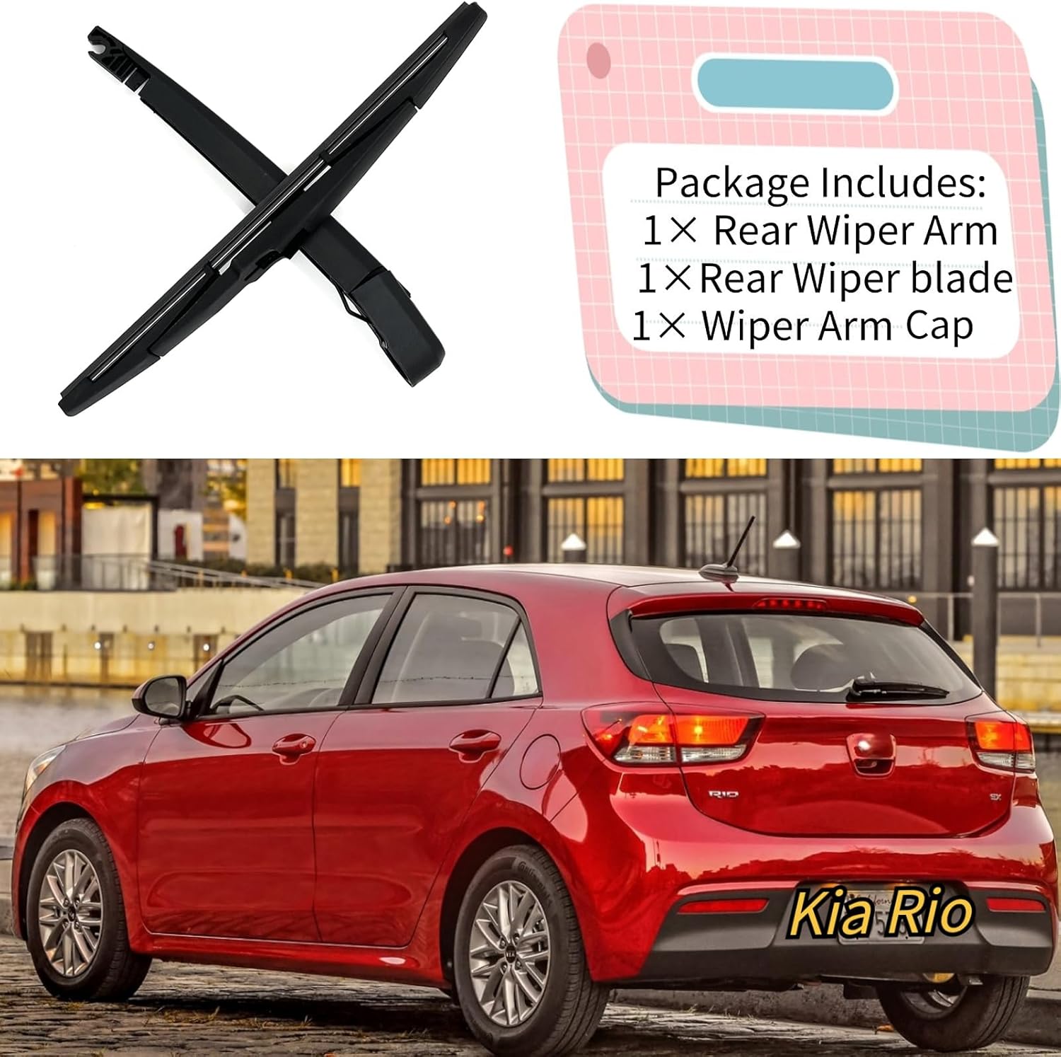 Rear Wiper Blade & Arm Replacement for Kia Rio 2018-2023 2022 2021 2020 2019 - OEM Fit for EX LX S 1.6L L4 - Gas Models - All-Season Back Windshield Wiper Blade Set