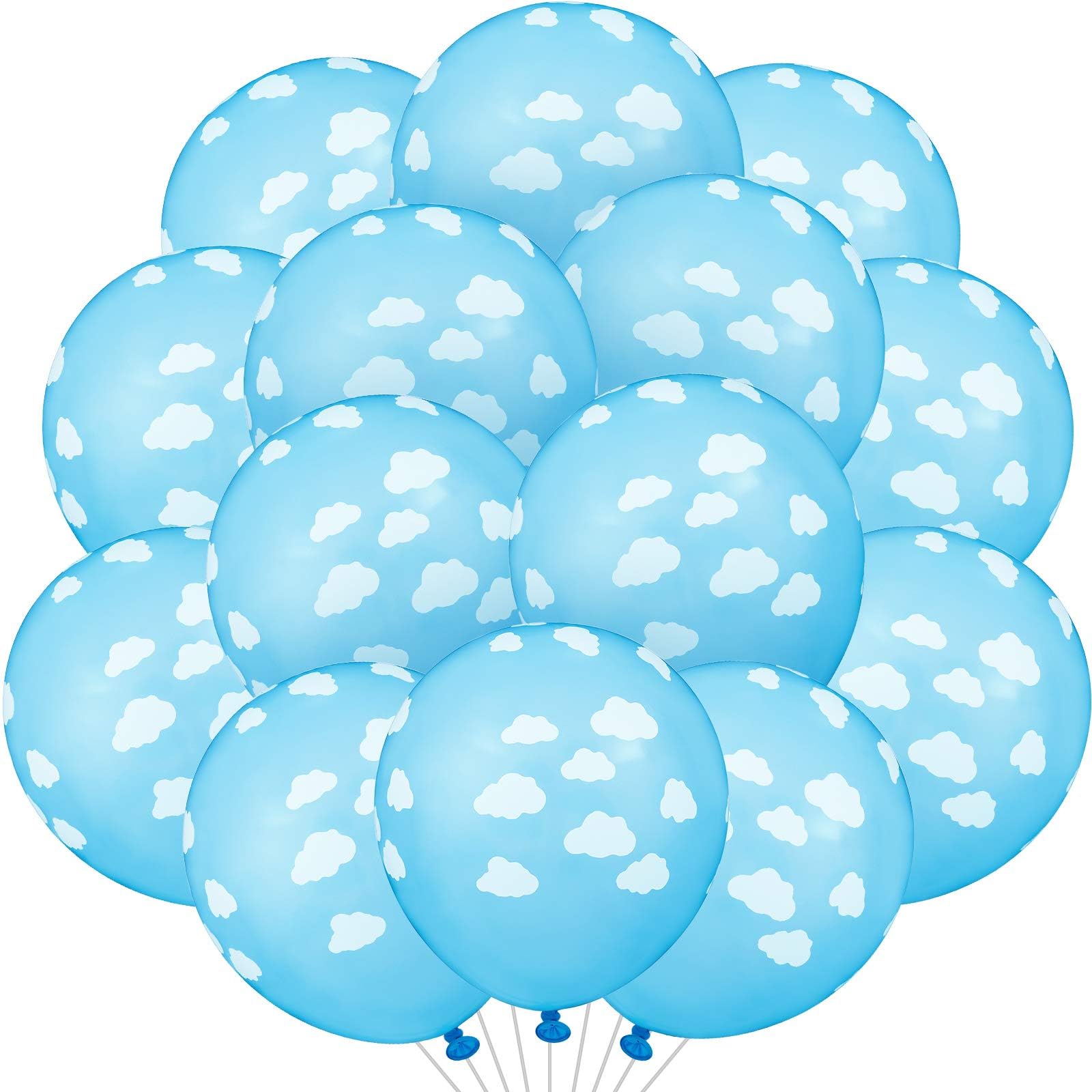 36 Pieces Blue Cloud Latex Balloons Mid Cloud Matte 12 Inch Sky Balloons Light Blue and White Print Decoration for Baby Shower Boys Girls Birthday Party Supplies