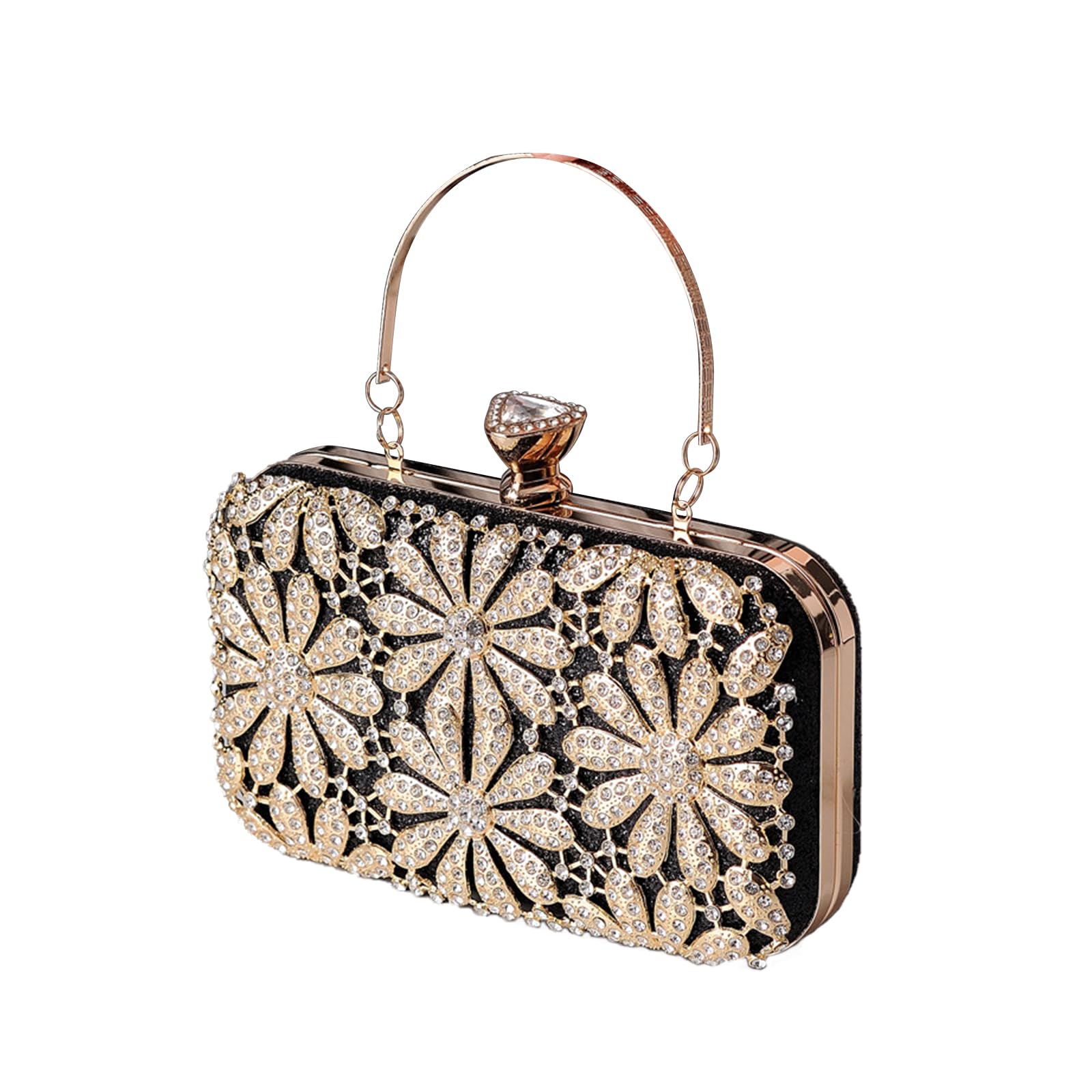 Avondtas met bloemen, clutch-portemonnee, bloemen, bruiloft, handtas voor vrouwen, PU-leer, voor bruid, clutch-tassen met 3D pailletten, bloemen, kettingriem, schoudertas voor formele gelegenheden, feest, eindexamenba, zwart