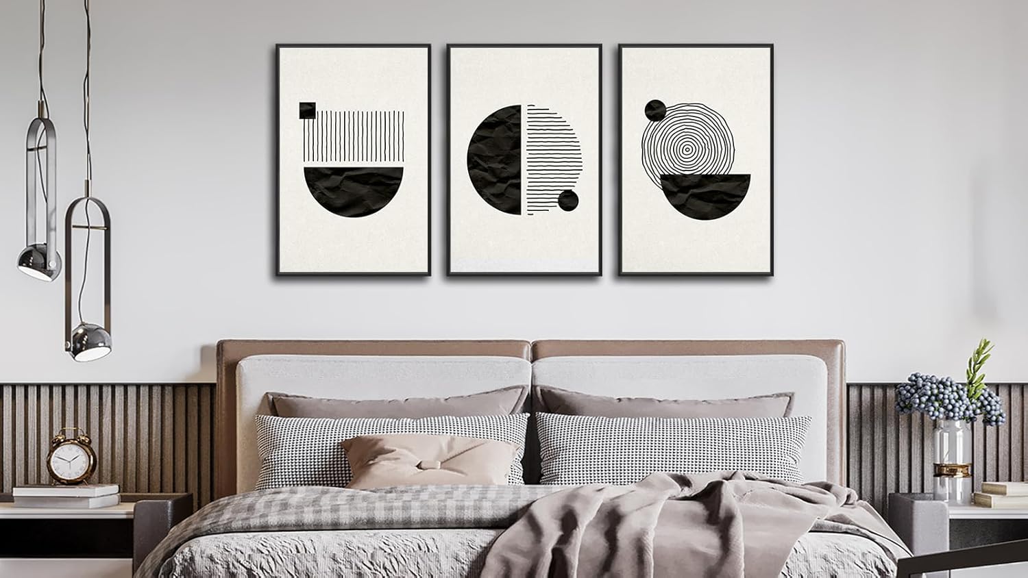 Large Framed Abstract Wall Art - Minimalist Boho Wall Decor 16"x24" Set of 3 Black and Beige Art Prints Mid Century Painting Geometrical Canvas Pictures for Living Room Bedroom Office Artwork - Image 3
