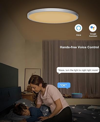 Miniatura 5 de Lámpara de techo LED regulable con montaje empotrado, panel RGB inteligente Alexa Google Home WiFi con control remoto para sala de estar,
