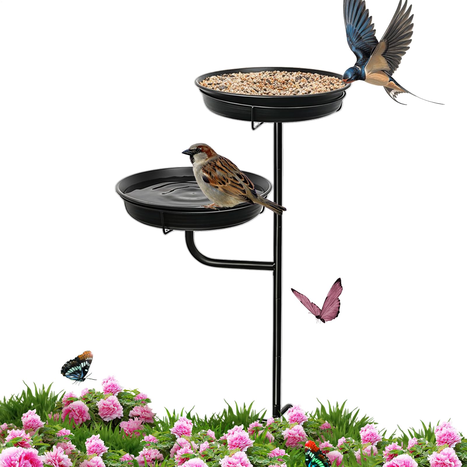 Bebedero para Pájaros Exterior Cuenca de Baño Metálica | Bebedero De Metal Con Base De Estaca De 4 Púas Para Decoración De Jardín Patio Terraza Césped Para Padres