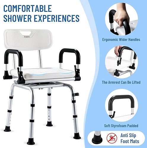 Miniatura 3 de Ameierlive - Silla de ducha con reposabrazos y respaldo para ducha interior, asientos de baño con rotación de 360 para ancianos, discapacitados,