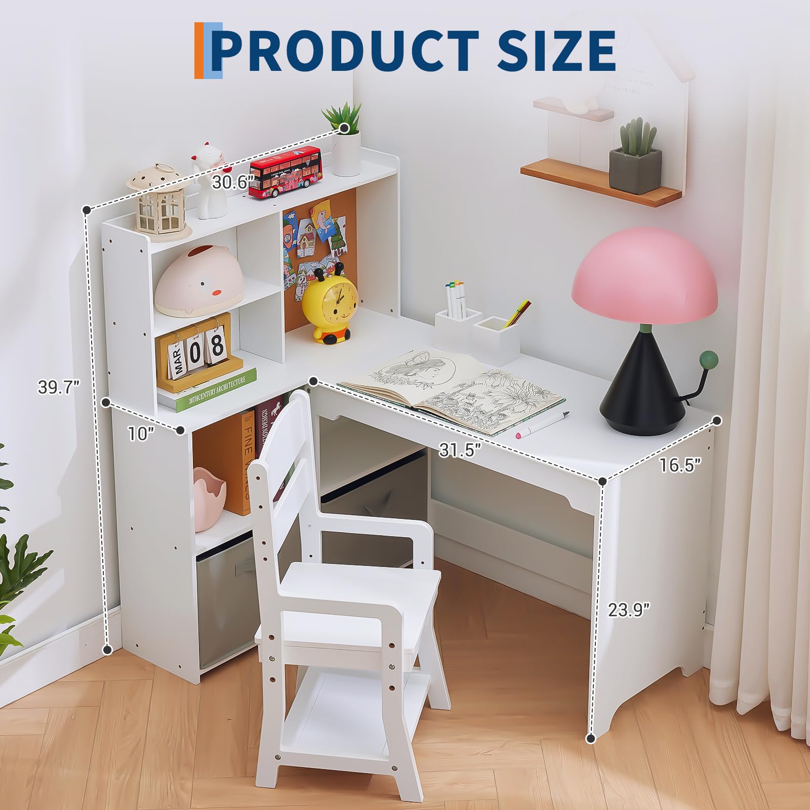 Kinderschreibtisch Set, Schreibtisch Kinder Mit Stuhl Aus Holz, Schülerschreibtisch Mit Bücherregal, Schrank & Pinnwand, Jugendschreibtisch Für Kinder Ab 3 Jahren, Weiß