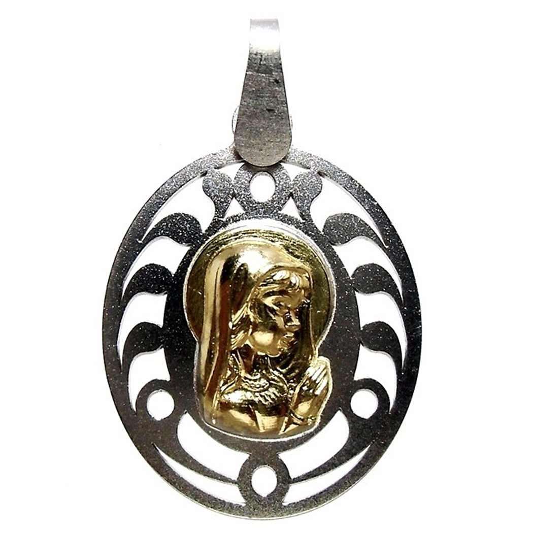 Medalla oro 18k y plata de Ley Virgen Niña 31mm. detalles calados