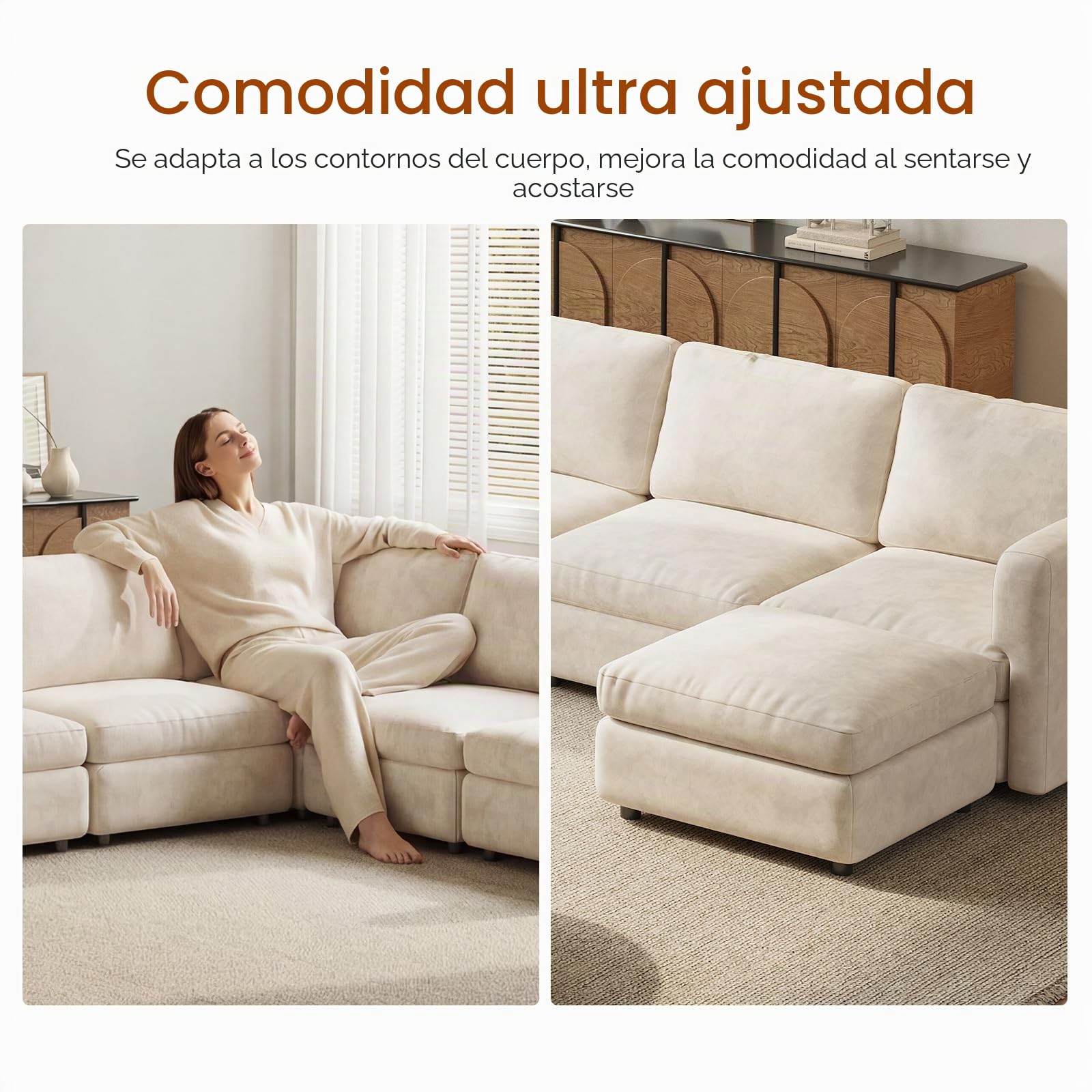 Guyii Conjunto de sofá de esquina de tela, sofá moderno con otomana, sofá tapizado cómodo para sala de estar, diseño minimalista (7 plazas con 1 otomana)