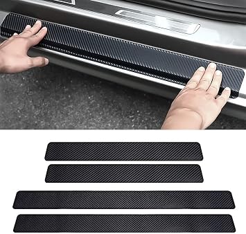 4 Pcs Carbon Fiber Style Leather Door Sill Protector Anti-Dirty Scuff Plate Cover Guard Sills for BYD Atto 3 Yuan Plus Atto3 2021-2023,Welcome Pedal Protect