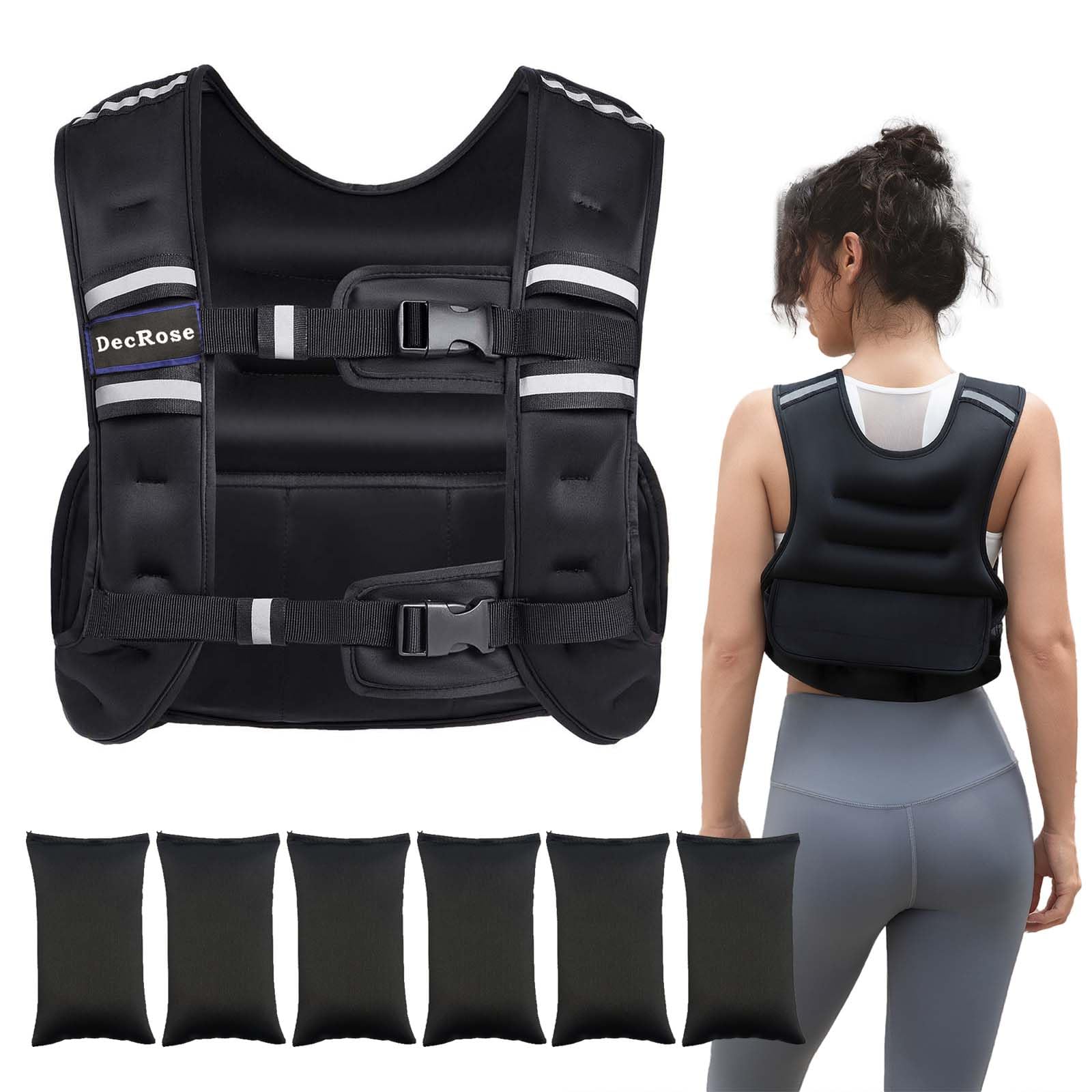 Adjustable Weighted Vest for Women and Men DecRose 6-10lb 12-18lb Rucking Vest with 6 Ironsand Weights Body Weight