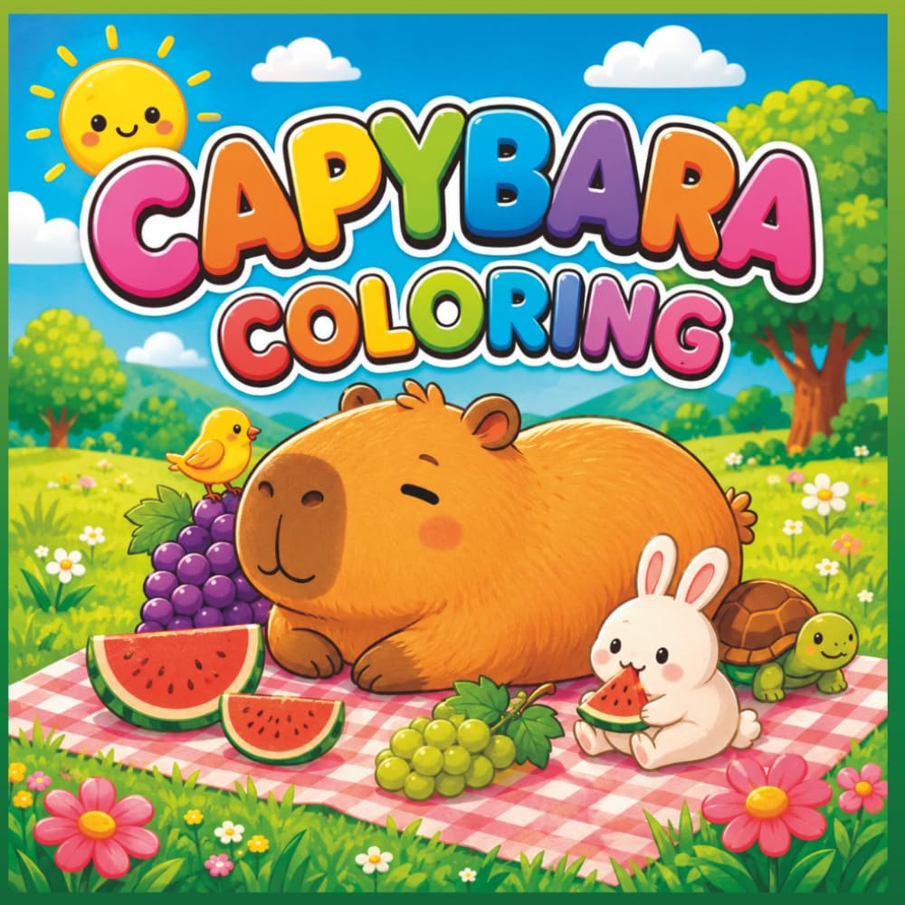 Capybara Coloring Book for Kids Ages 4-8: Cute Capybaras, Cozy Adventures, Nature Fun, and Easy Coloring Pages for Boys and Girls