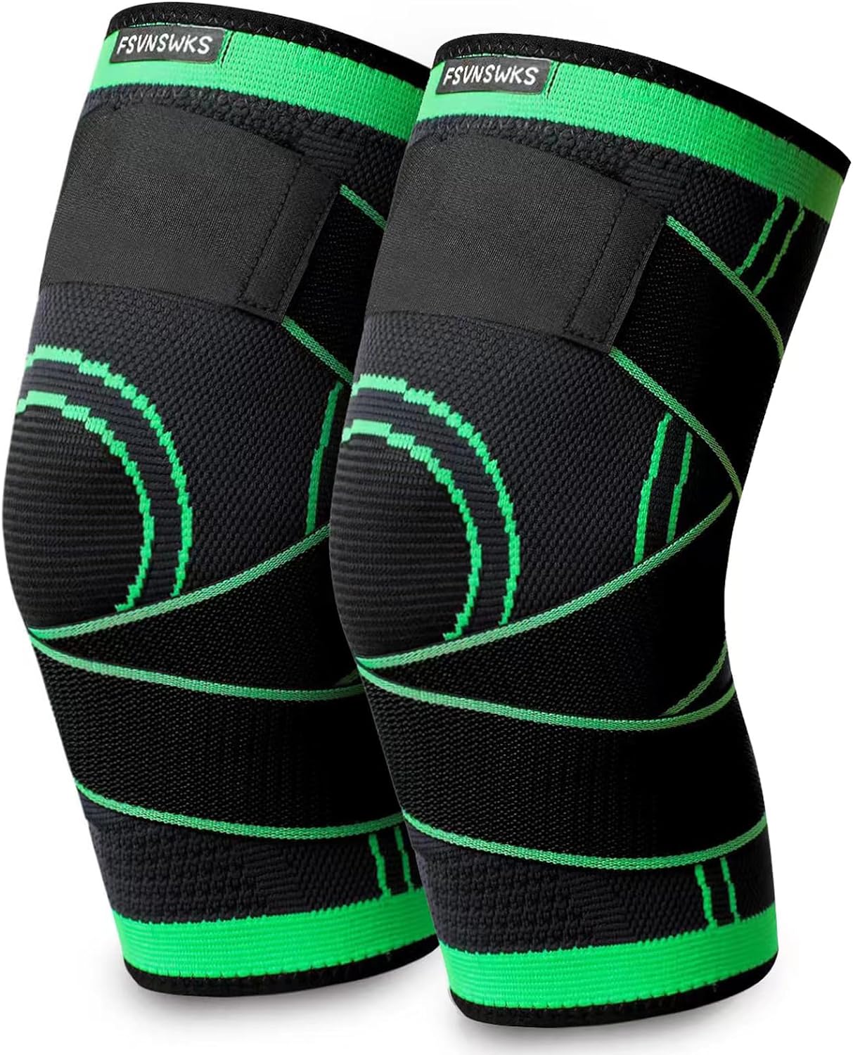 Knee Braces-Knee Sleeves for Knee Pain, Preminum Knee Brace-Knee Sleeve with Fixed Adjustable Straps, Compression Knee Support for Arthritis Pain, Meniscus Tear, Sports, Running (2, Green, Large)