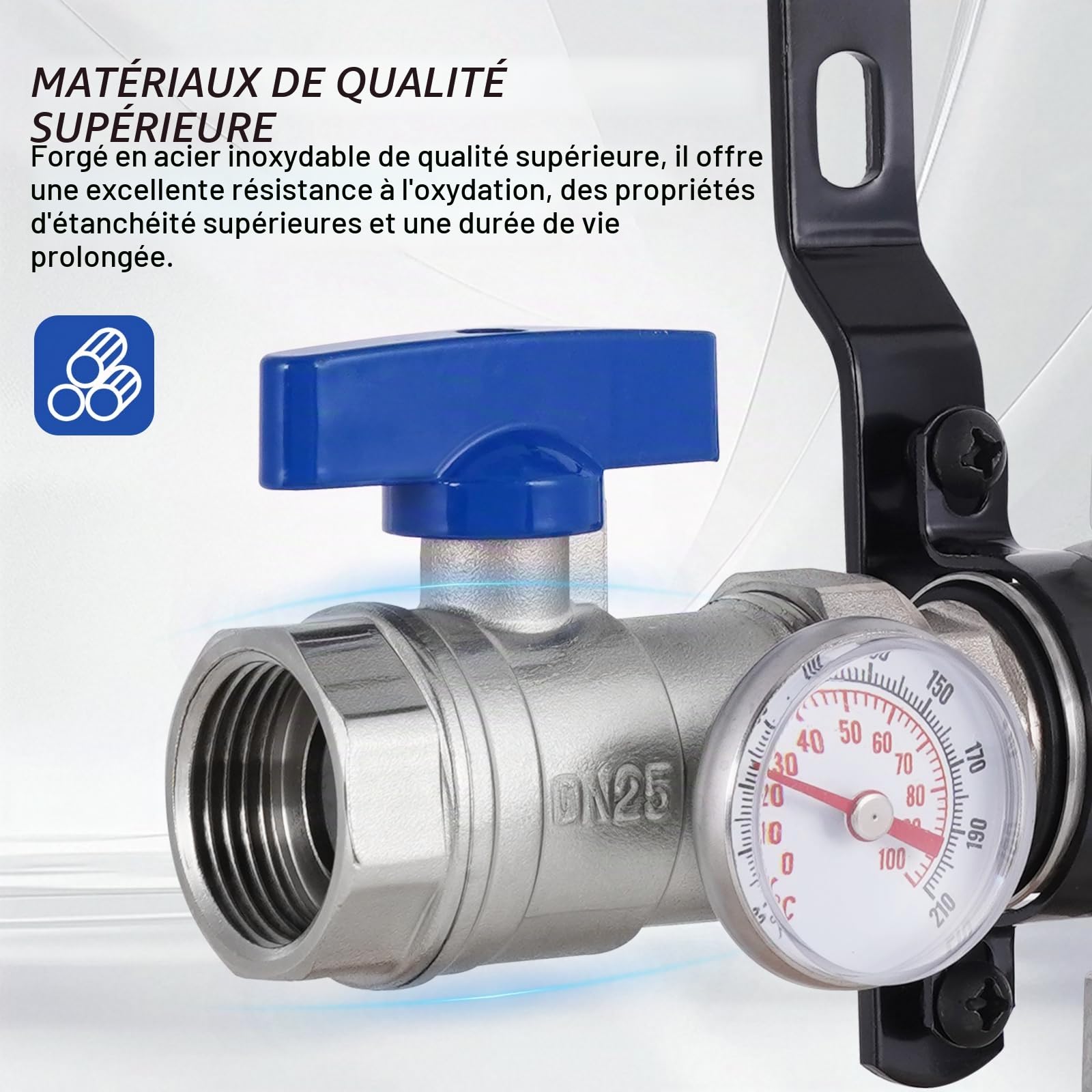 YUCHENGTECH Collecteur Plancher Chauffage en Acier Inoxydable 5 Circuits | Avec Eurocône 3/4"(16x2mm) Distributeur Circuit Chauffage avec Débitmètres, Purgeur d'air Automatique et Vannes à Bille 1"