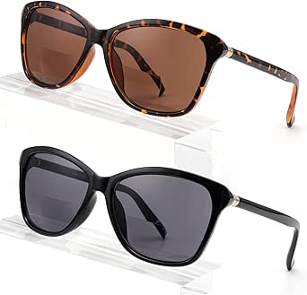 Bifocal Reading Sunglasses for Women, KISDATE Retro Cateye Sun Readers UV400 Protection, Classic Shades Black & Tortoise