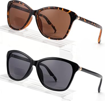 Premium Bifocal Reading Sunglasses for Women, Retro Cateye Sun Readers UV400 Protection, Classic Shades Black & Tortoise 1 Black & 1 Tortoise, 1.0