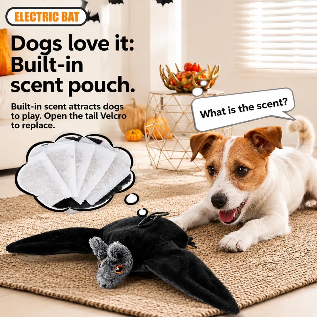 Juguete de murciélago volador para perro, recargable por USB, aleteo interactivo de peluche, divertido juguete de murciélago volador para perros, gatos y mascotas activas de interior