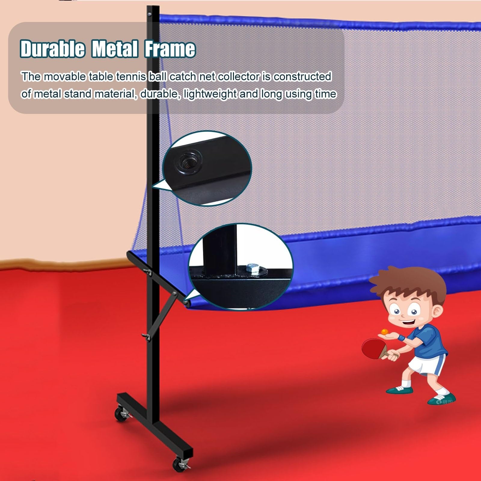 Rete da ping-pong rotolante, strumento di allenamento per adulti e bambini per esercizi con più palline, attrezzatura per la raccolta del riciclo di ping pong per la pratica di servizio all'aperto e p