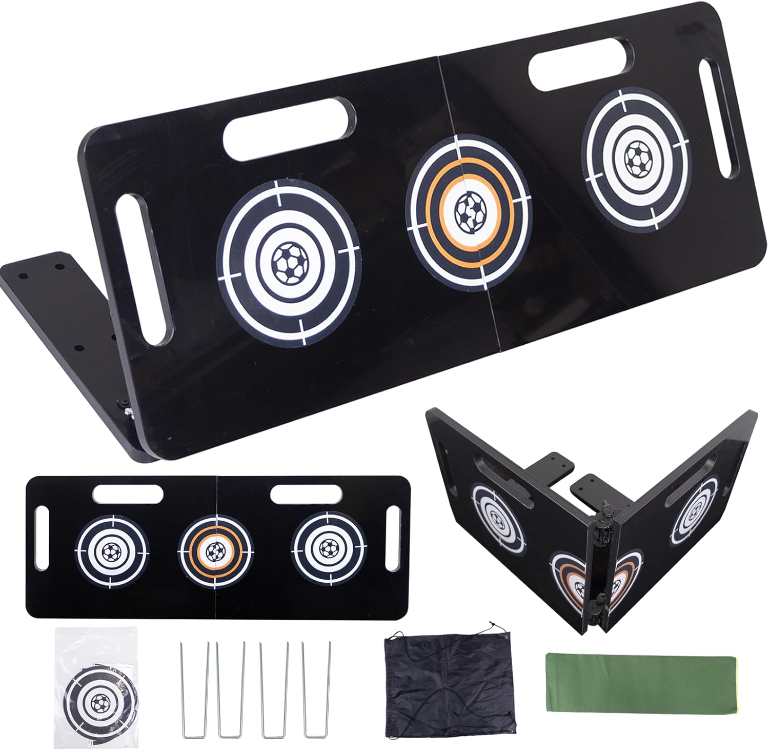 Upgrade 3-Angles Foldable Soccer Rebounder Board,Includes 1 Sandbag,4 Ground Nails,6 Target Stickers,1 Carry Bag,Portable Soccer Wall for Passing & Shooting Practice (32'' x 12'')