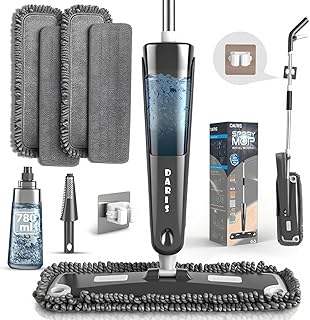DARIS Microfiber Spray Mop for Floor Cleaning 360 Degree Spin Dust with 4 Washable Pads Wet and Dry Flat Mops 780ML Refillable Bottle for House Kitchen Wood Hardwood Laminate Ceramic Tiles Floor