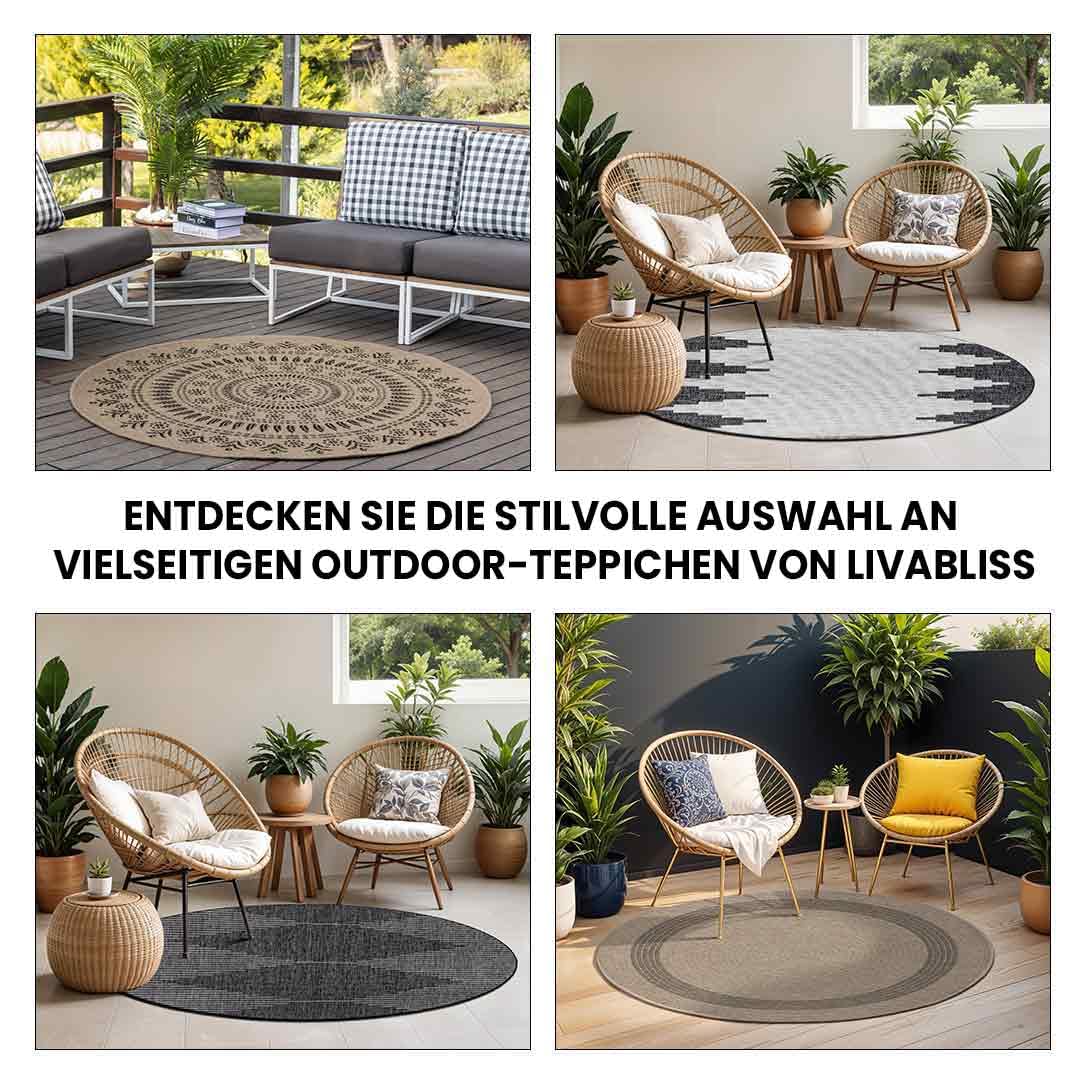 Surya Sintra Vintage Teppich rund - Teppiche Wohnzimmer, Esszimmer, Flur, Carpet Living Room - Orientalischer Teppich Boho Style - Bunter Muster,Tan,Black 100cm Rund
