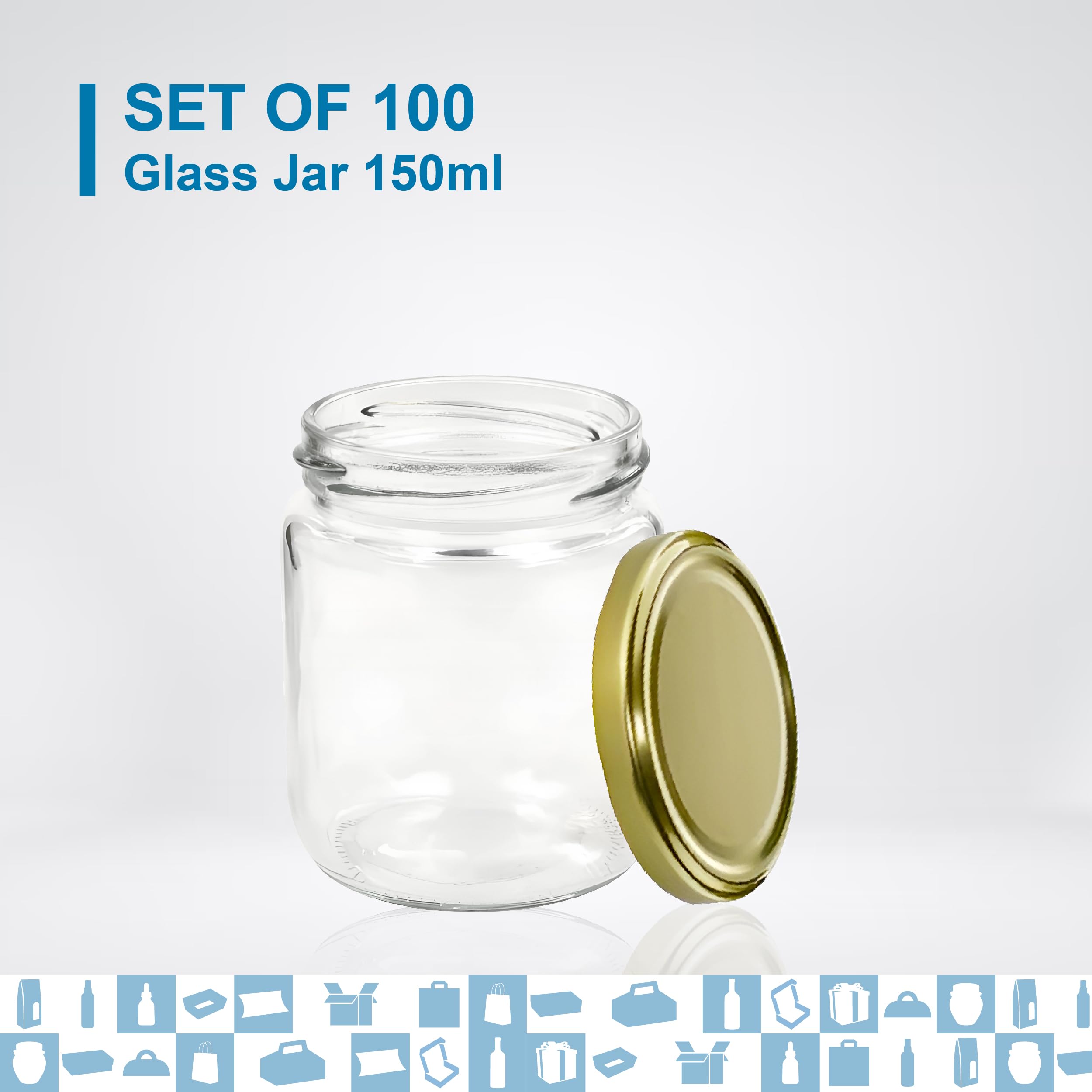 Espirito Rebelde - Lote de 100 tarros de cristal vacíos con tapa de 150 ml – Tarros para mermeladas, conservas, miel y yogur, regalos de boda