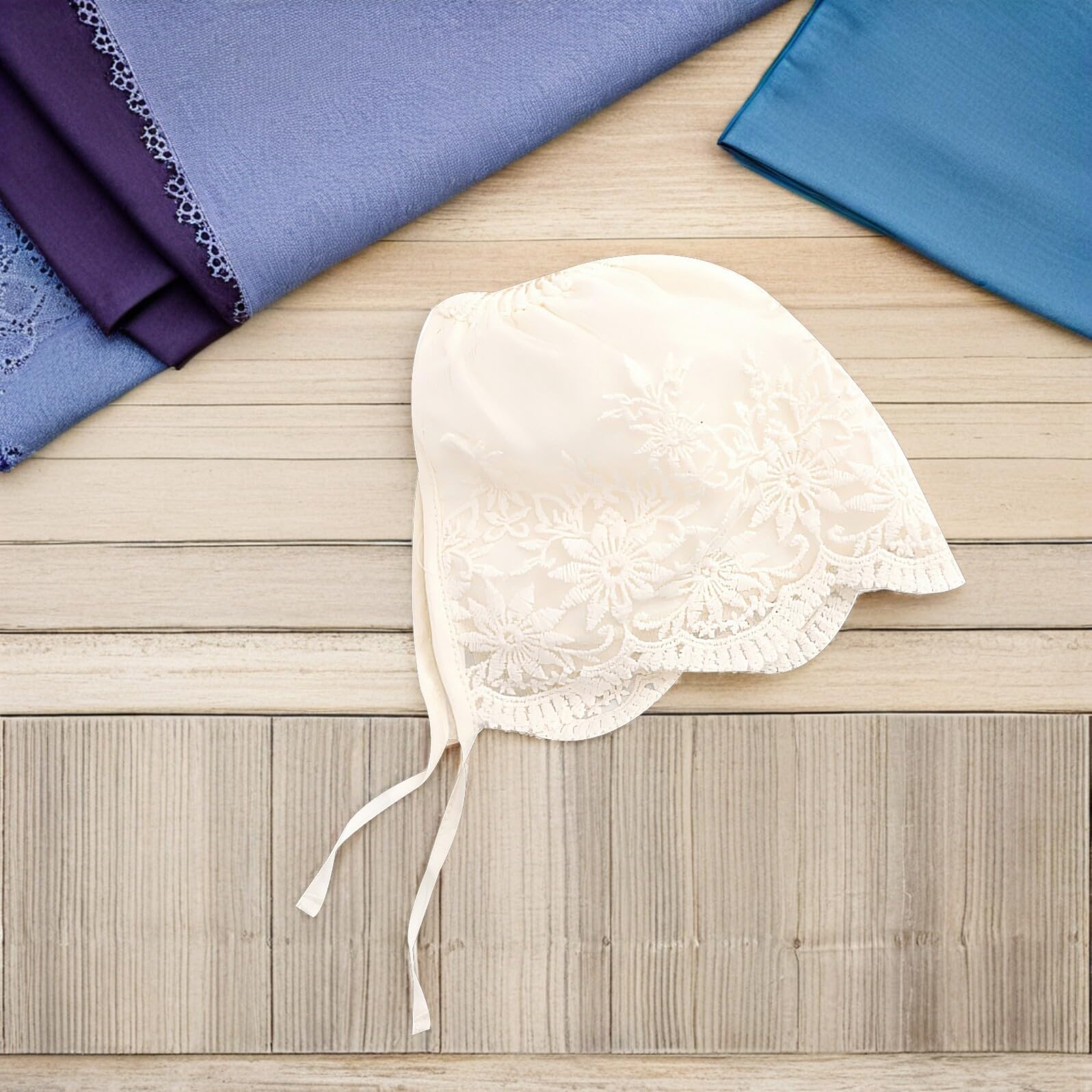 TOYANDONA Cappellino Ragazzo Ragazza 0 Mesi in Pizzo, 2 Pezzi, Cuffietta Battesimo Beige, Traspirante e Delicato sulla Pelle per Foto e Cerimonie