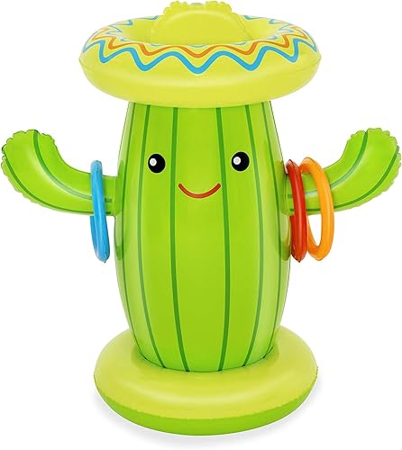 Bestway 52381 Rociador inflable, diversión de agua de cactus con lanzamiento de anillo, juegos de verano al aire libre