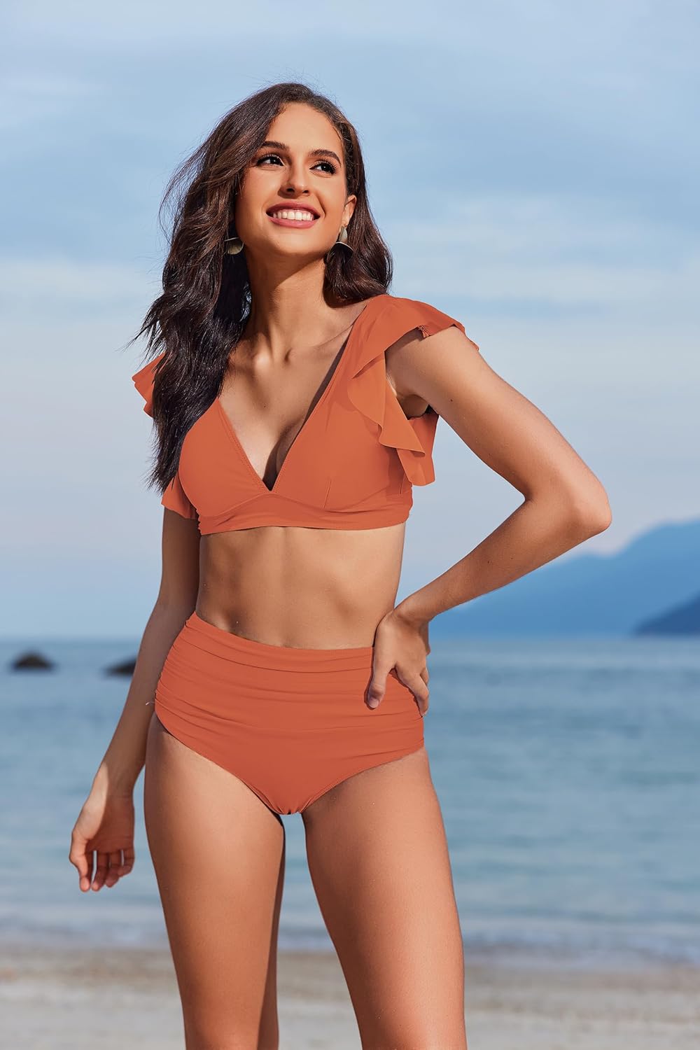 Women's Ruffle High Waisted Swimsuit Two Piece Tropical Print Swimsuit Push Up Bathing Suit - Image 3