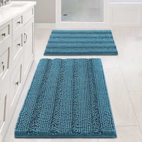 H.VERSAILTEX Turquoise Bathroom Rug, 2 Piece Bathroom Rug Set Slip-Resistant