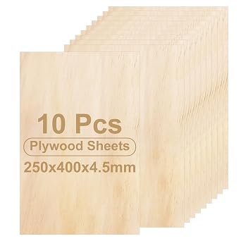 10 Pack 4.5mm Pine Plywood Sheets, 25x40cm, Unfinished, for Laser Cutting, Painting, Modelling, Engraving