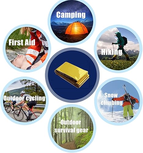 Miniatura 5 de Mantas térmicas de Mylar de emergencia, manta espacial de lámina dorada plateada, kit de supervivencia para exteriores, campamento, senderismo,