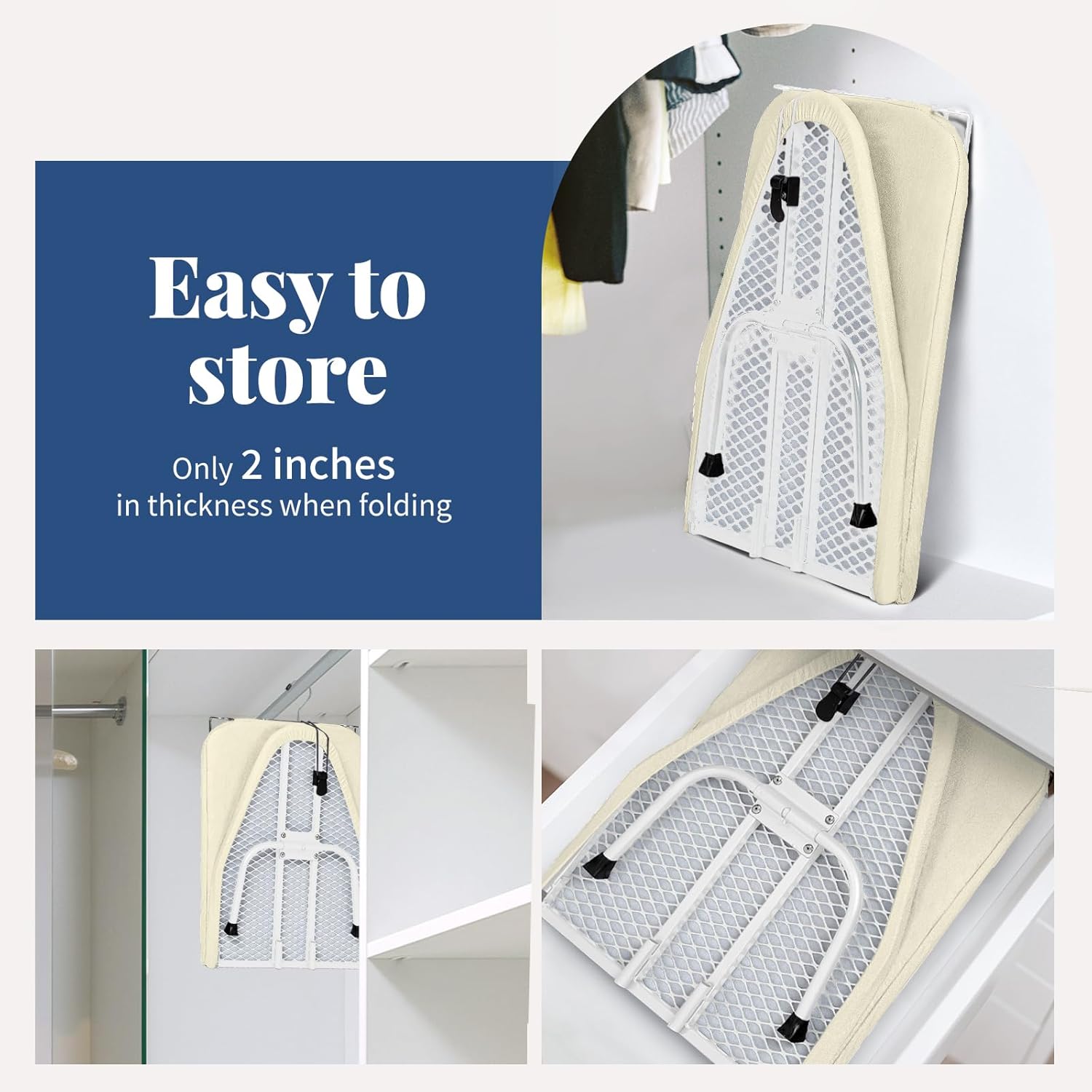 Mini Ironing Board with Iron Rest, Small Iron Board Foldable with Heat Resistant Cover, BlissBoard Tabletop Compact Iron Table for Dorms, Aprtment and Travel, 32"x12", Ivory