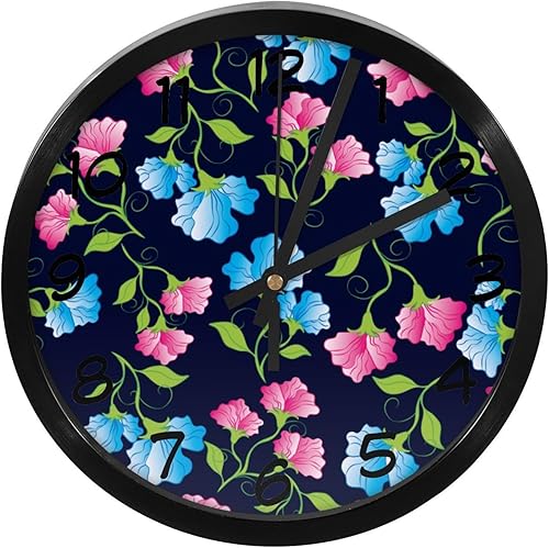 Sweet Pea Flowers Pattern Non-Ticking Wall Clocks, Battery Operated Silent Wall Clock for Bedroom Living Kitchen Office Home Art Decor