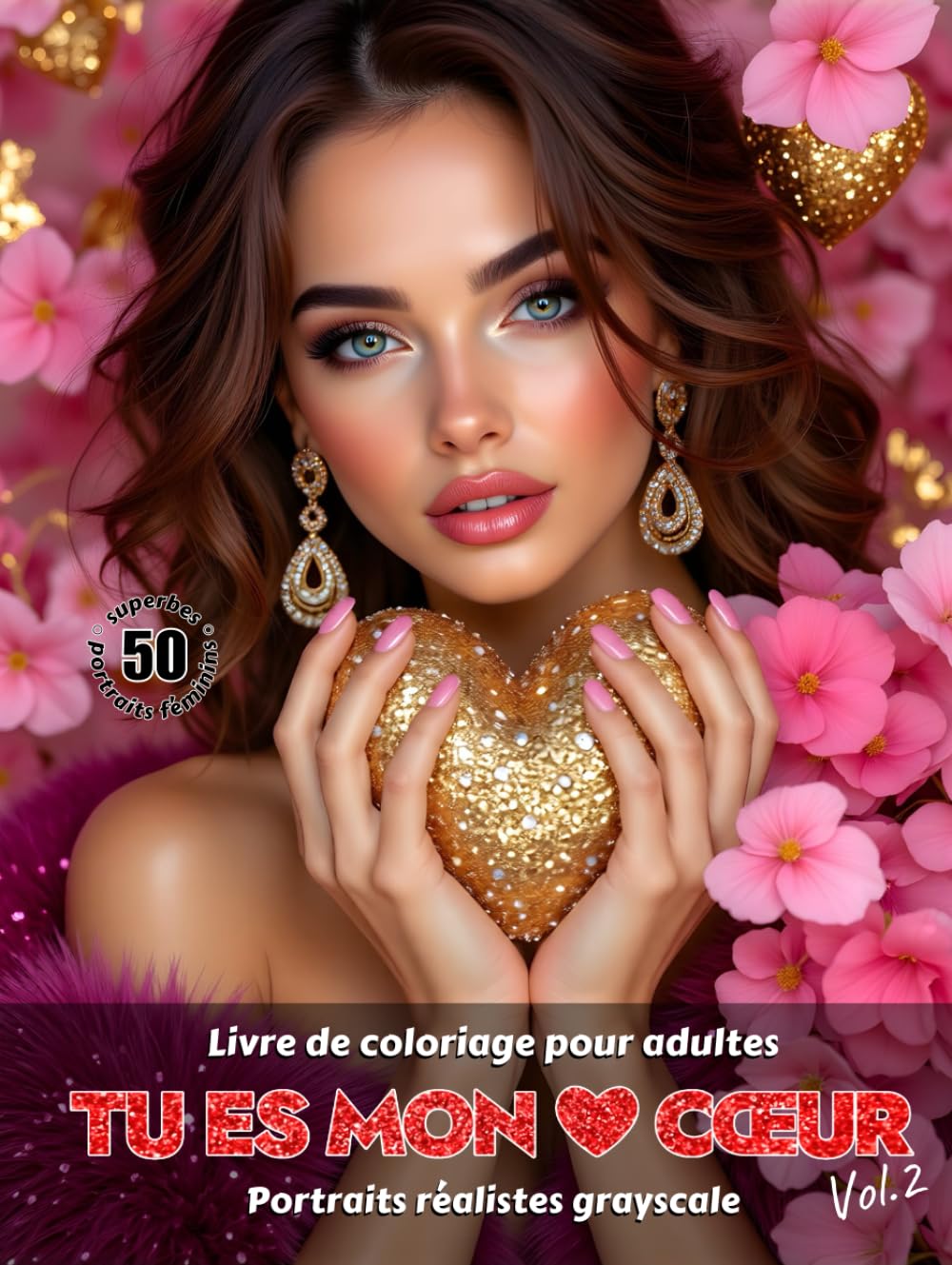 TU ES MON CŒUR. Vol.2 – Livre de coloriage pour adultes | Portraits réalistes grayscale (en niveaux de gris) | Portraits féminins festifs | Cadeau de ... Édition française (Aventures colorées)