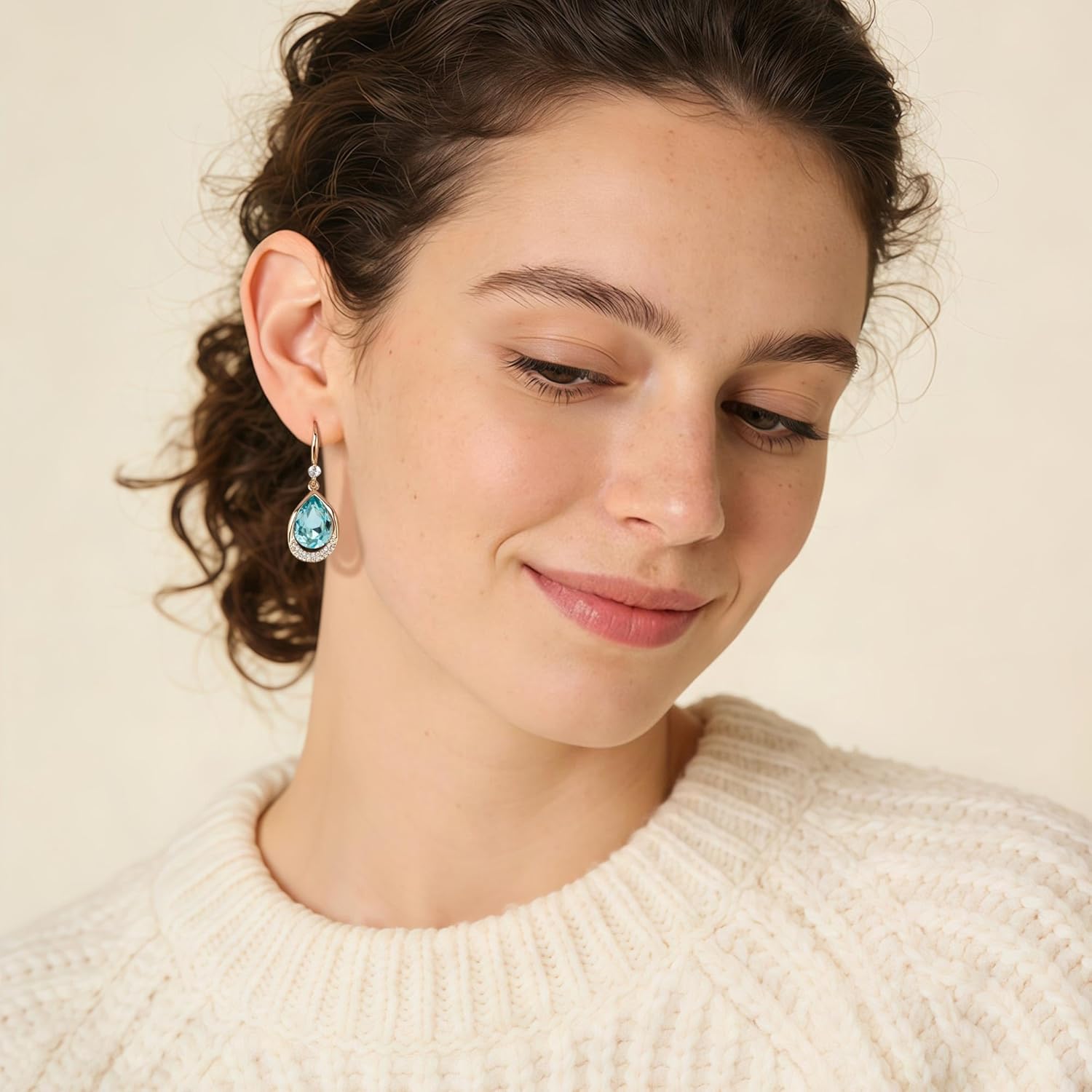 Austrian Crystal Halo Teardrop Hollow Drop Dangle Earrings for Women 14K Rose Gold Plated Hypoallergenic Jewelry Gifts - Image 7