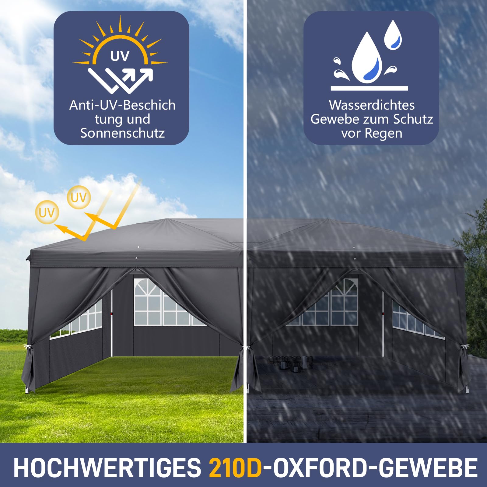 LEADZM 3 x 6 m Tonnelle de Jardin Pliable,Pop-up,Réglable en Hauteur,Protection UV 50+,avec 6 Côtés,Cadres en Acier,Convient pour la Fête, l'extérieur,Patio,Camping,Gris Foncé