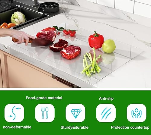 Miniatura 3 de Tablas de cortar acrílicas para encimera de cocina, tabla de cortar transparente de 18 x 14 pulgadas con labio, tabla de cortar antideslizante para