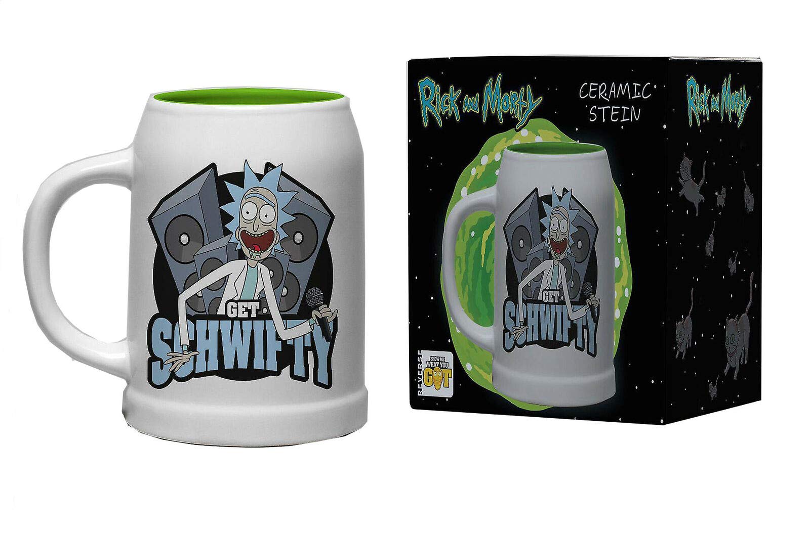 MVS Wholesale Stein, Get Schwifty + Show Me What You Got On Reverse in Gift Box.