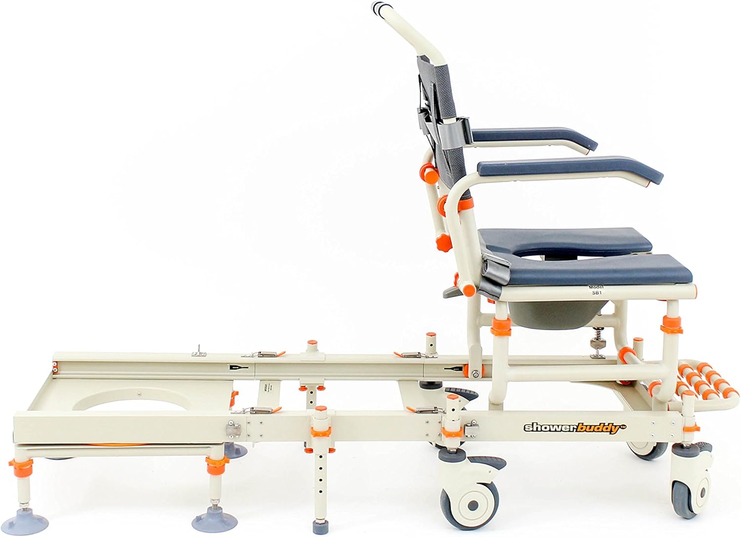 Black Friday Clearance Showerbuddy Adjustable and Transferable SB1-011 Shower & Bath Chair | Transport Commode Rolling Bathroom System | Hight Adjustable & Custom Bridge Sizes | Perfect for Elderly & Patients
