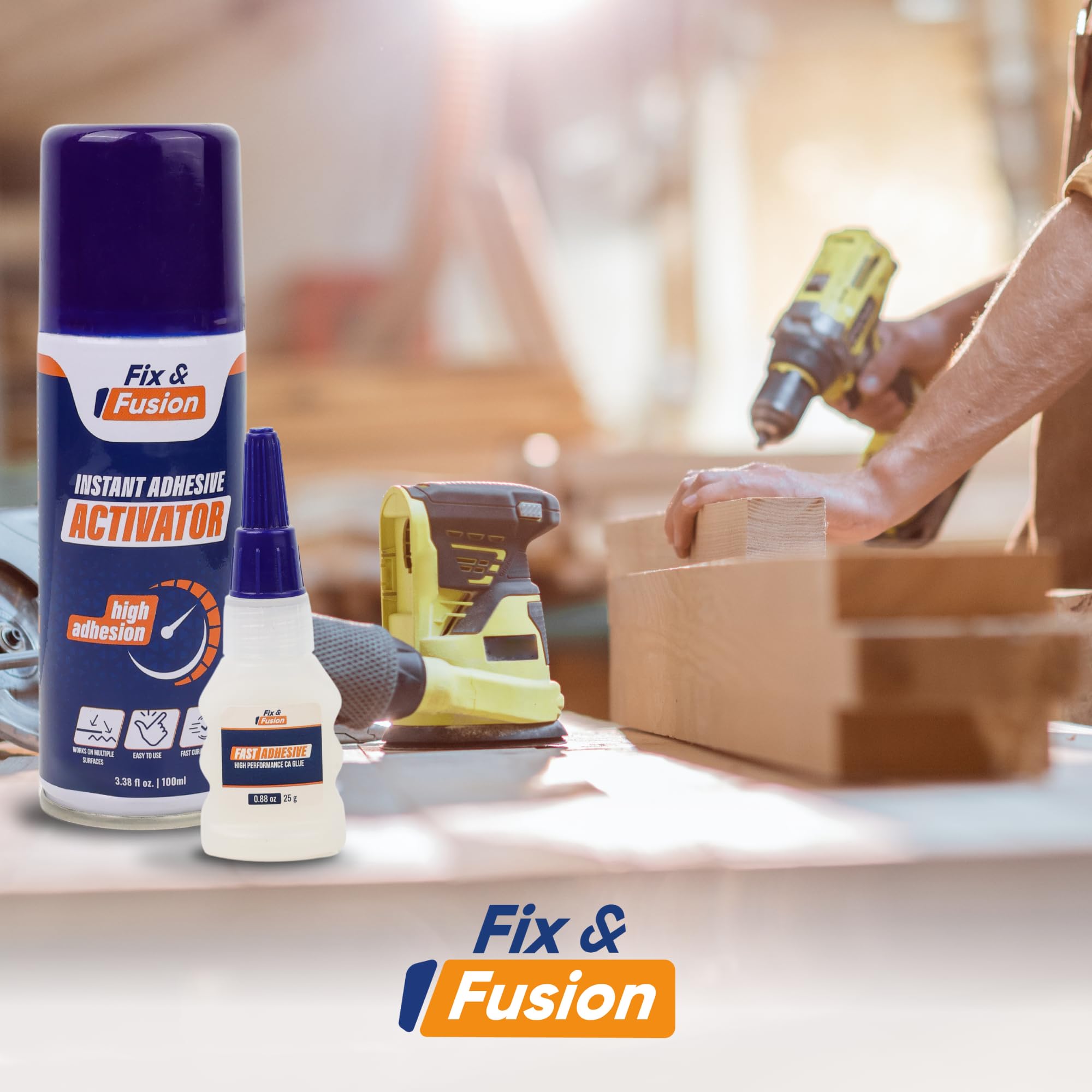 FIX & FUSION Set De Pegamento Instantáneo 25 g Con Spray Activador 100 ml, Adhesivo Rápido Para Madera, Plástico, Goma, Metal Y Cerámica. Ideal Para Bricolaje Y Reparaciones (1 Paquete)