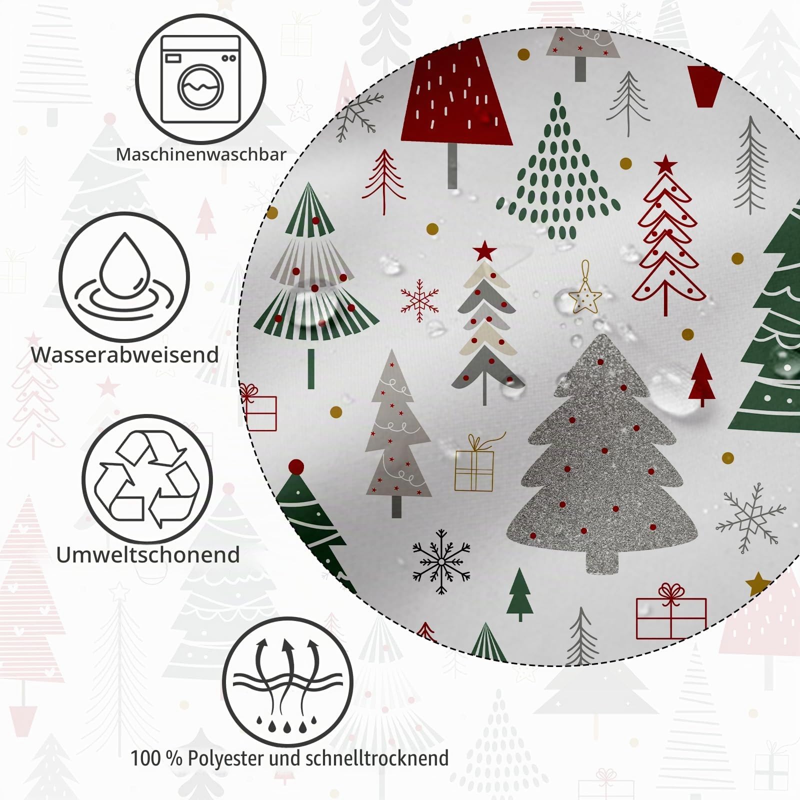 APROPHIC Weihnachtsduschvorhänge, Farbige Weihnachtsbaum Duschvorhänge mit 12 Haken, Wasserdicht, Langlebig, 180x180 cm