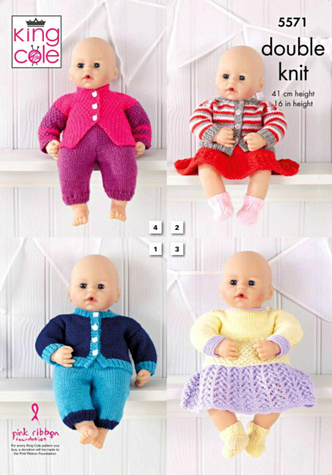 King Cole Double Knit Knitting Pattern for Dolls Clothes Outfits DK 5571