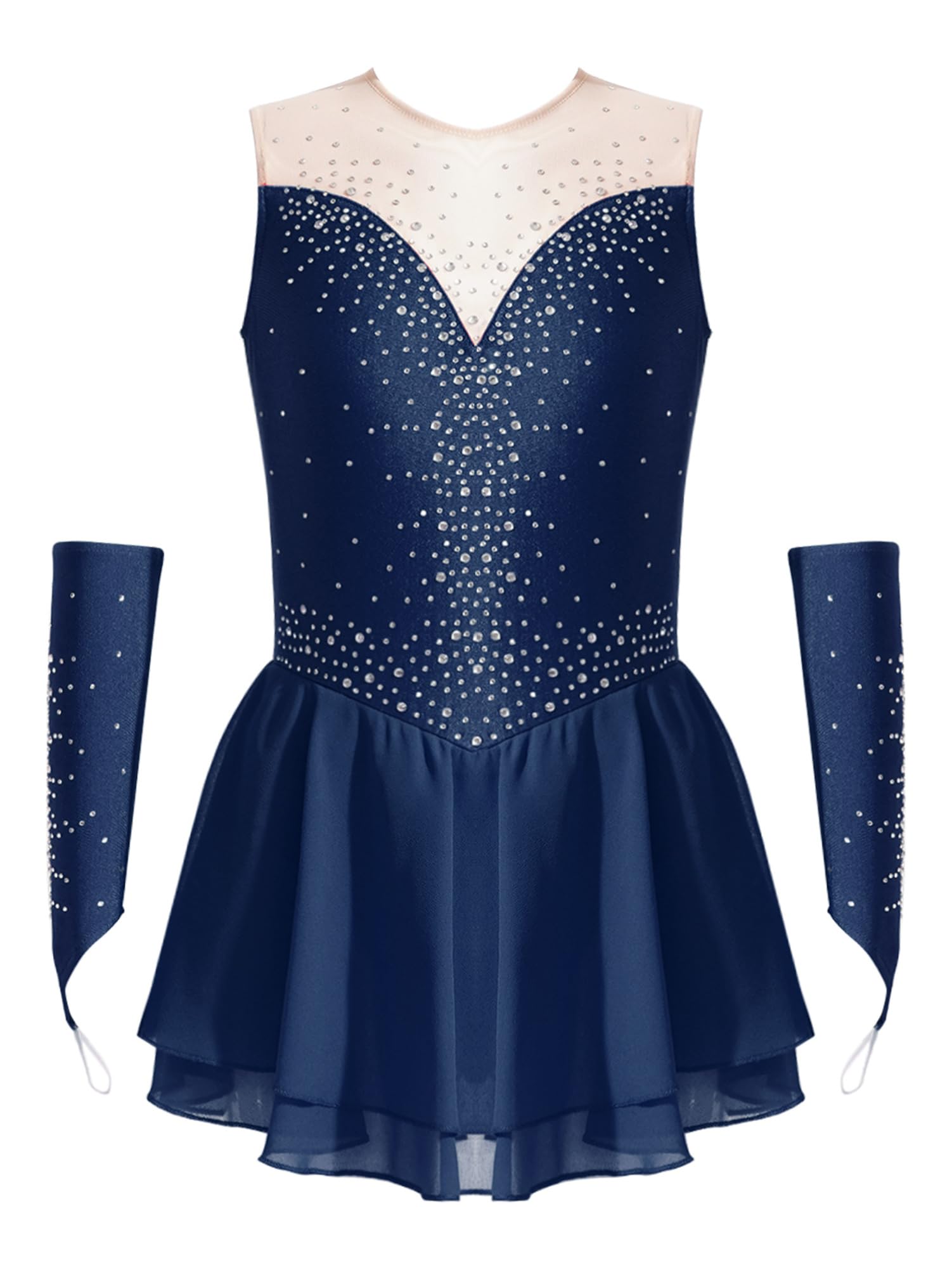 CHICTRY Kürkleider Eiskunstlauf Mädchen Strass Glitzer Ballettkleid Ärmellos Tanzkleid Cut Out Ballettanzug Mit Fingerlose Handschuhe Tanzkostüm