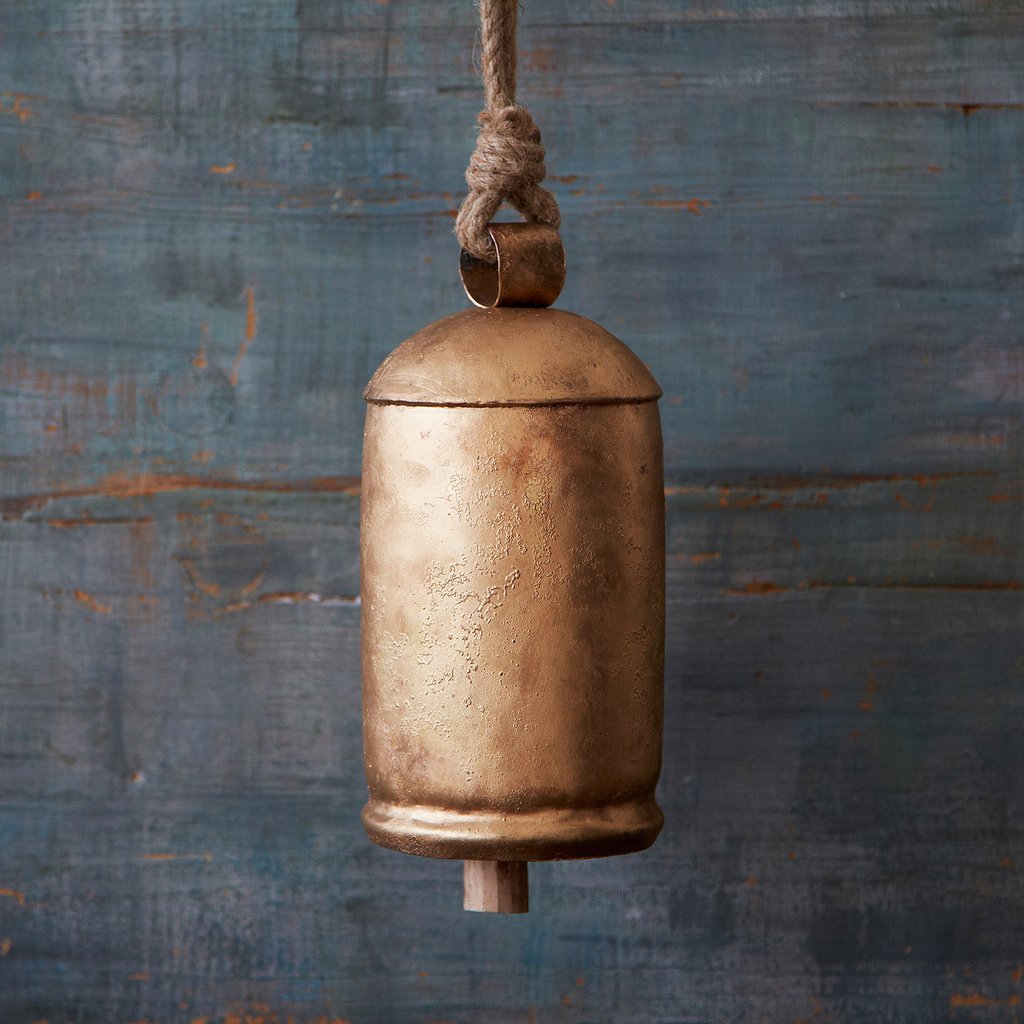 Kapani Large Gold Iron Cow Bell - Rustic Handmade Decorative Ornament