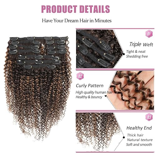 Miniatura 4 de YAMI Extensiones de cabello rizado con clip, 10 unidades, extensiones de cabello humano Remy brasileño Remy 3C 4A con clip, 4.23 oz (P 430, 10