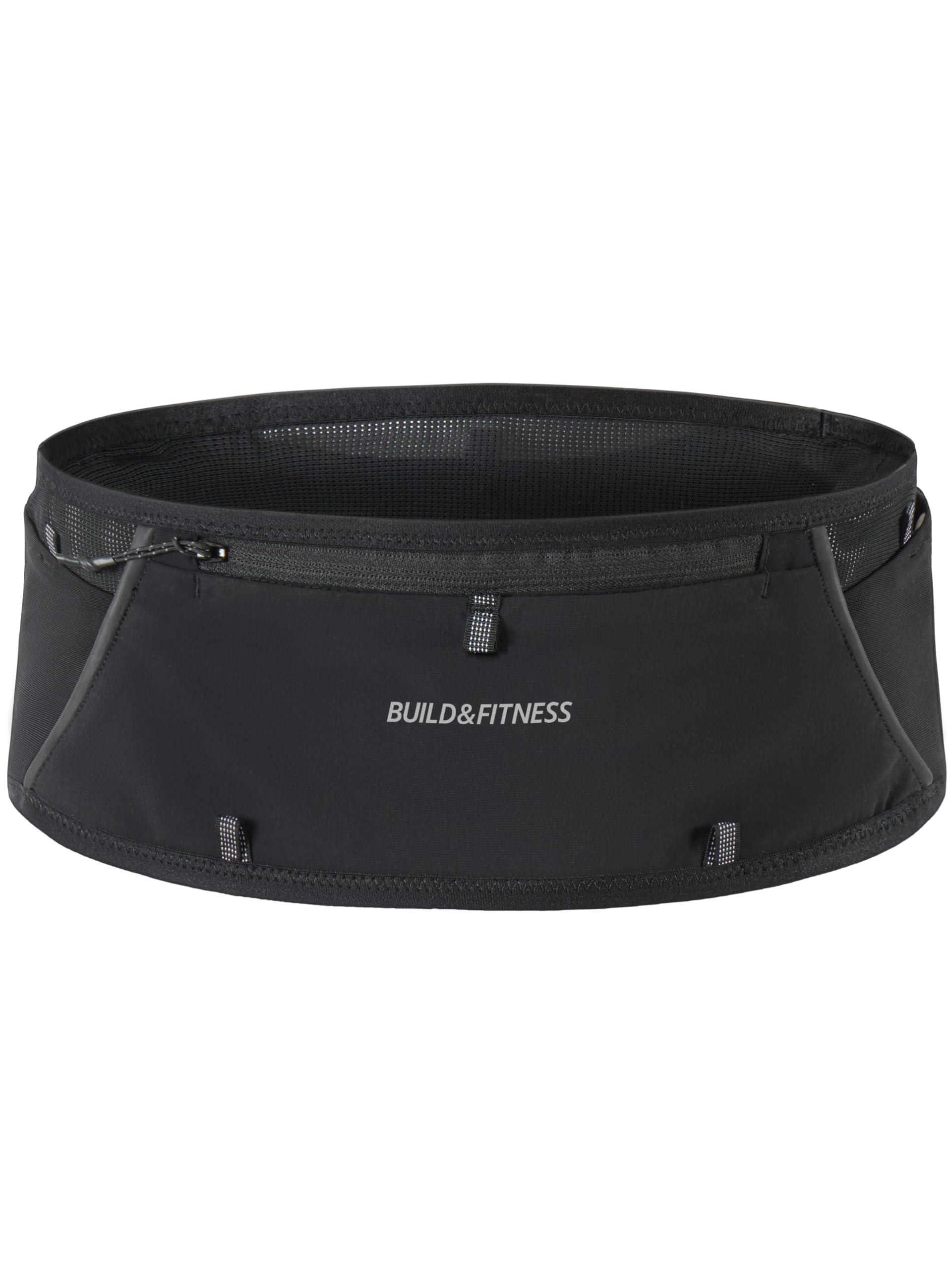 Build & Fitness LITEBELT Ultra Zipper Running Belt – Light, Reflective, Waist Belt. YKK Zip Phone Holder, 5 Top Loading Pockets for Gels, Water Bottle & Key Clip – Hands-Free Running – XS-XL Sizes