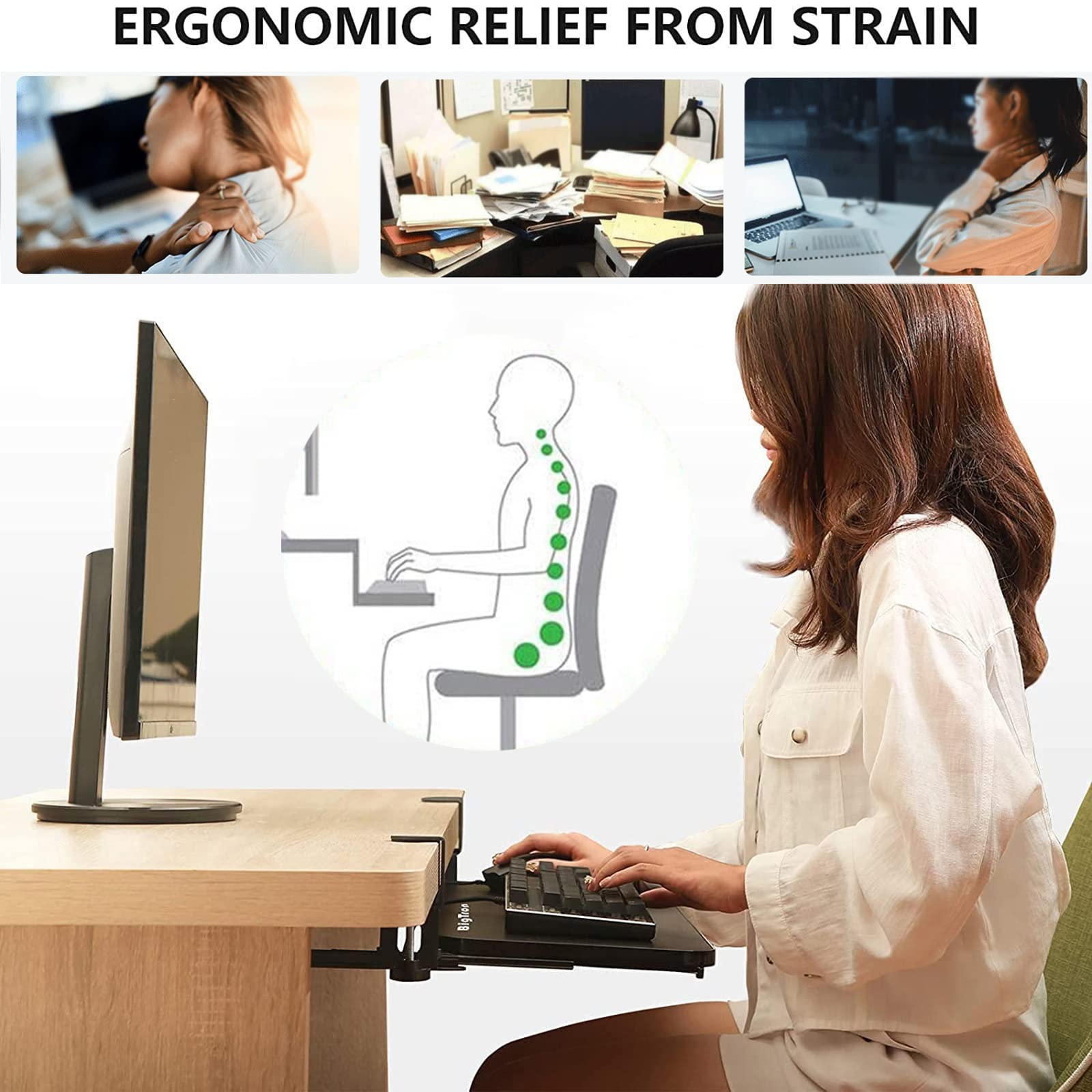 Amazon | デスク下コンピュータキーボードトレイ - マウスと