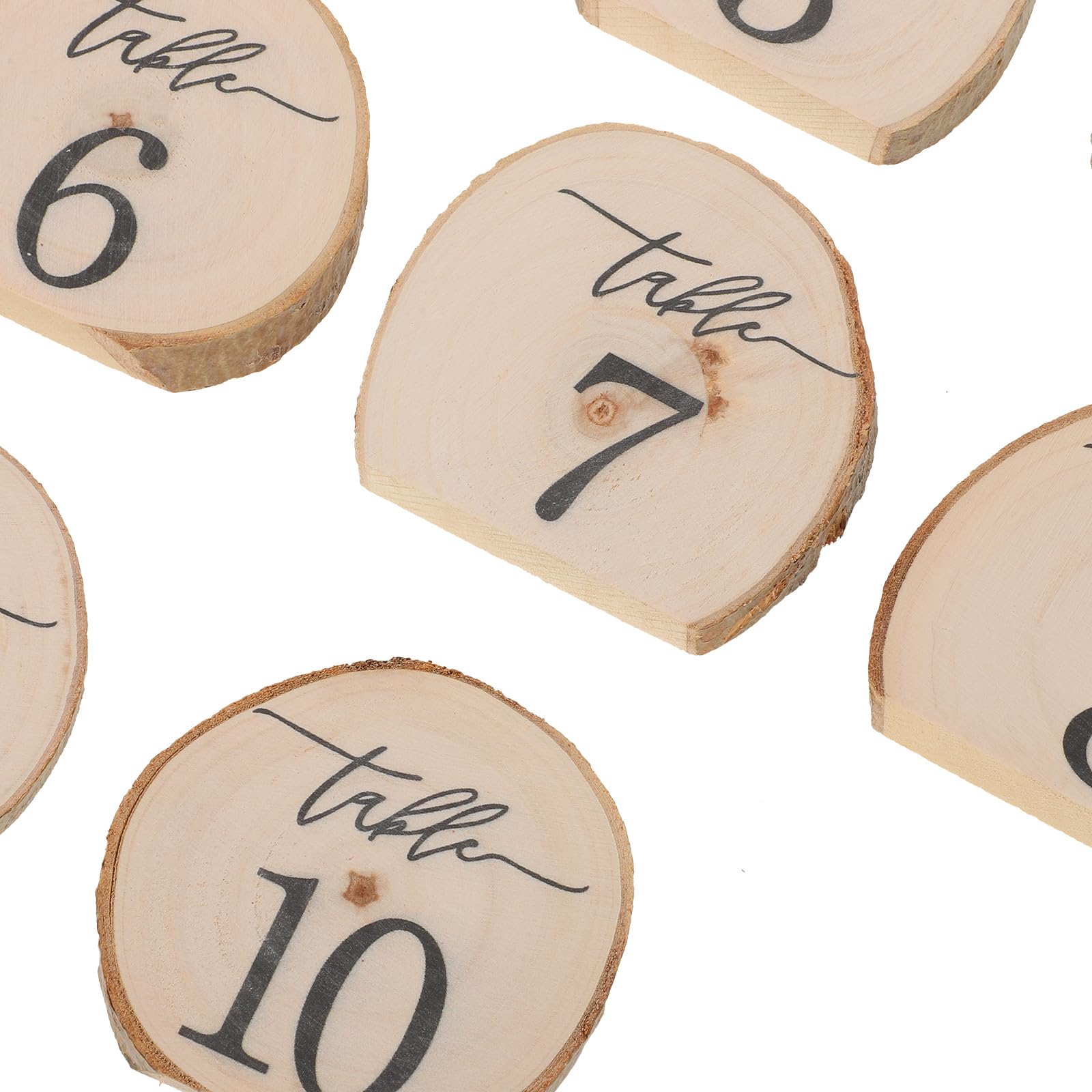 Numeri Tavolo Rustici Semicircolari in Legno 10 Pezzi Beige | Bark Naturale, Posizionamento Stabile, Uso per Compleanni e Anniversari, Finitura Artigianale